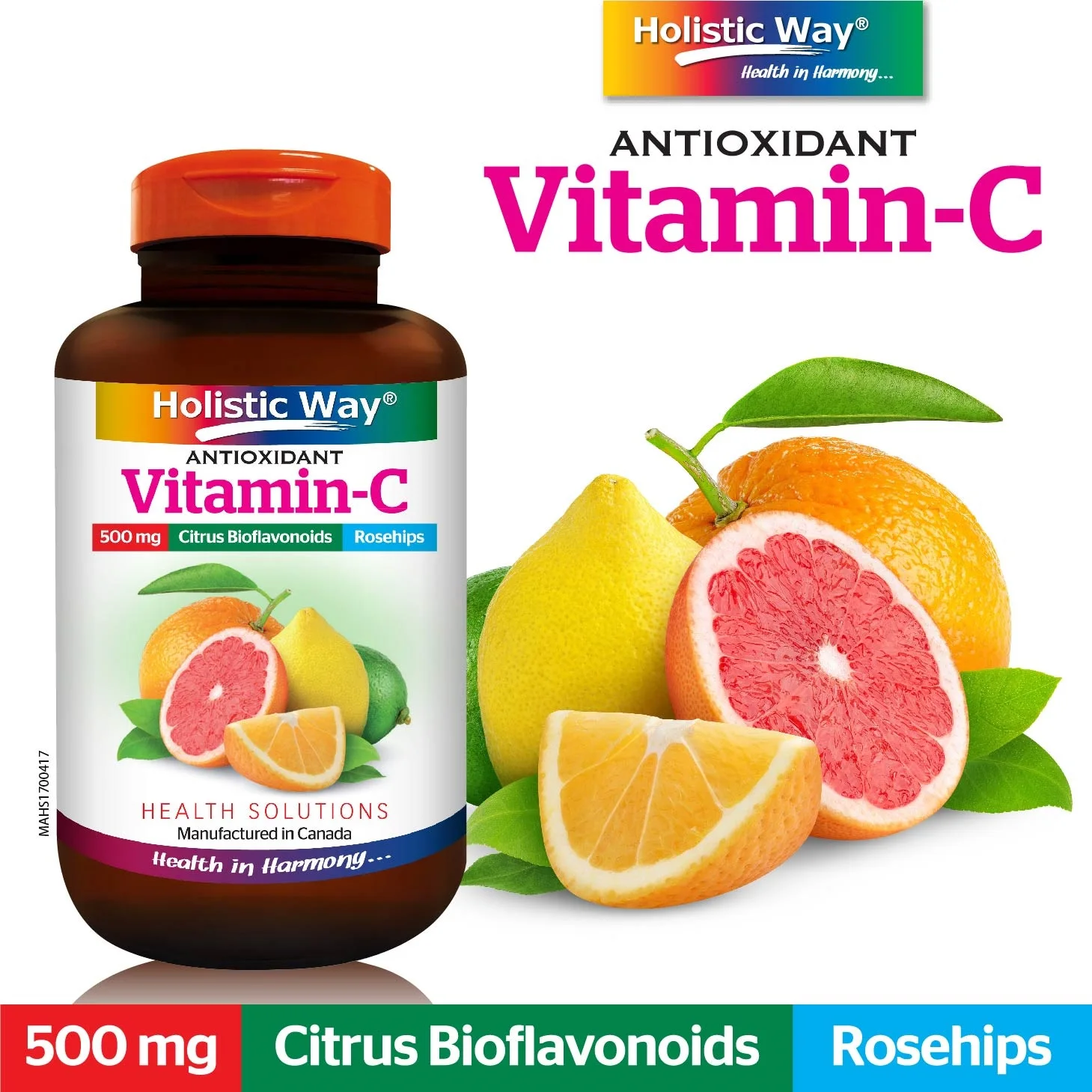 Antioxidant Chewable Healthcare Supplement Skin Care Vitamin-C 500mg With 100 Caplets Holistic Way from New Zealand
