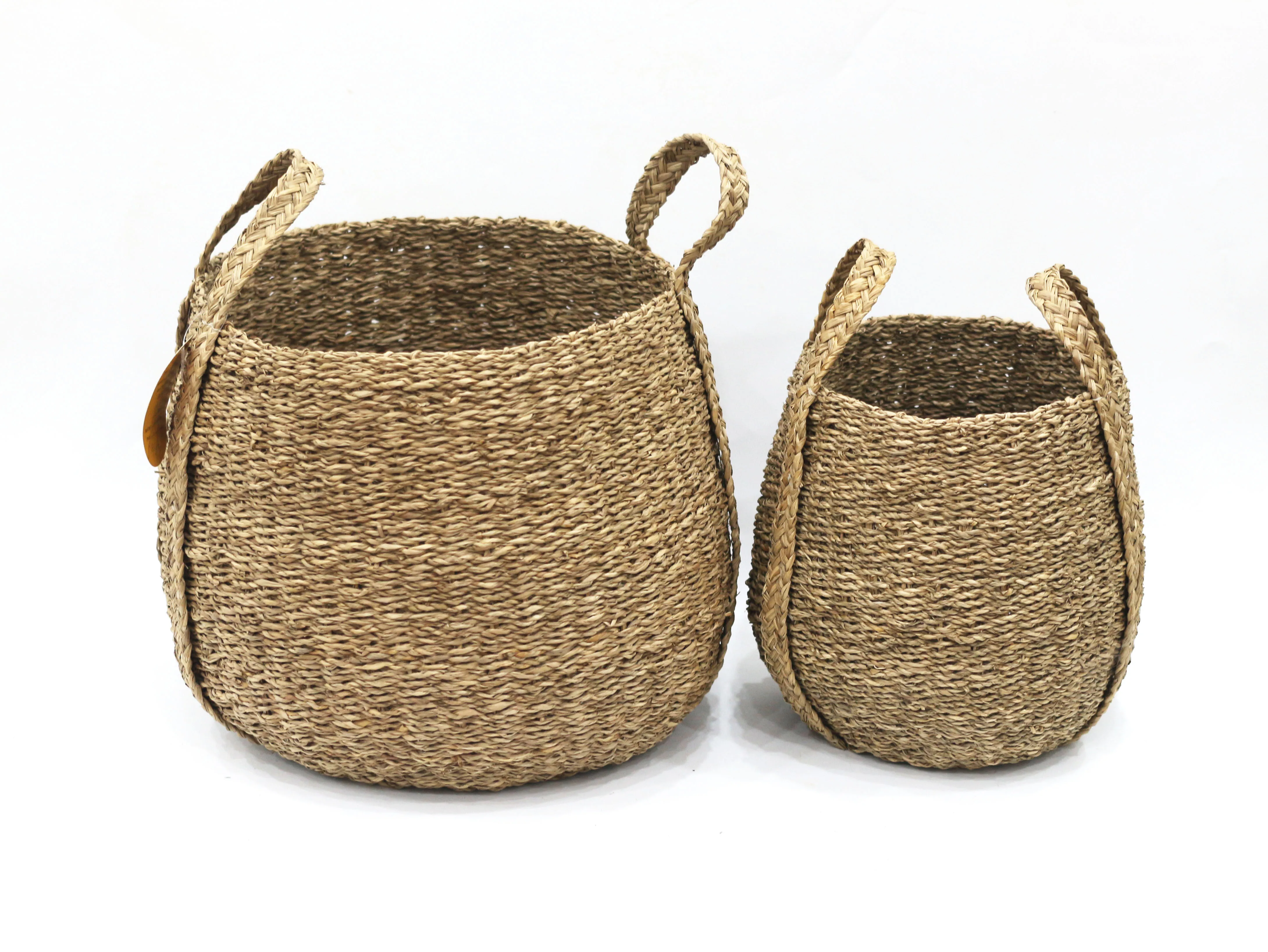 Hot-selling big round woven straw seagrass belly basket for laundry storage or planter pot