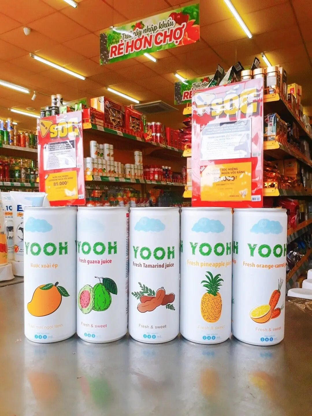 Fruit juice squeezer Guava fruit juice 240mL canned YOOH brand from Vietnam supplier