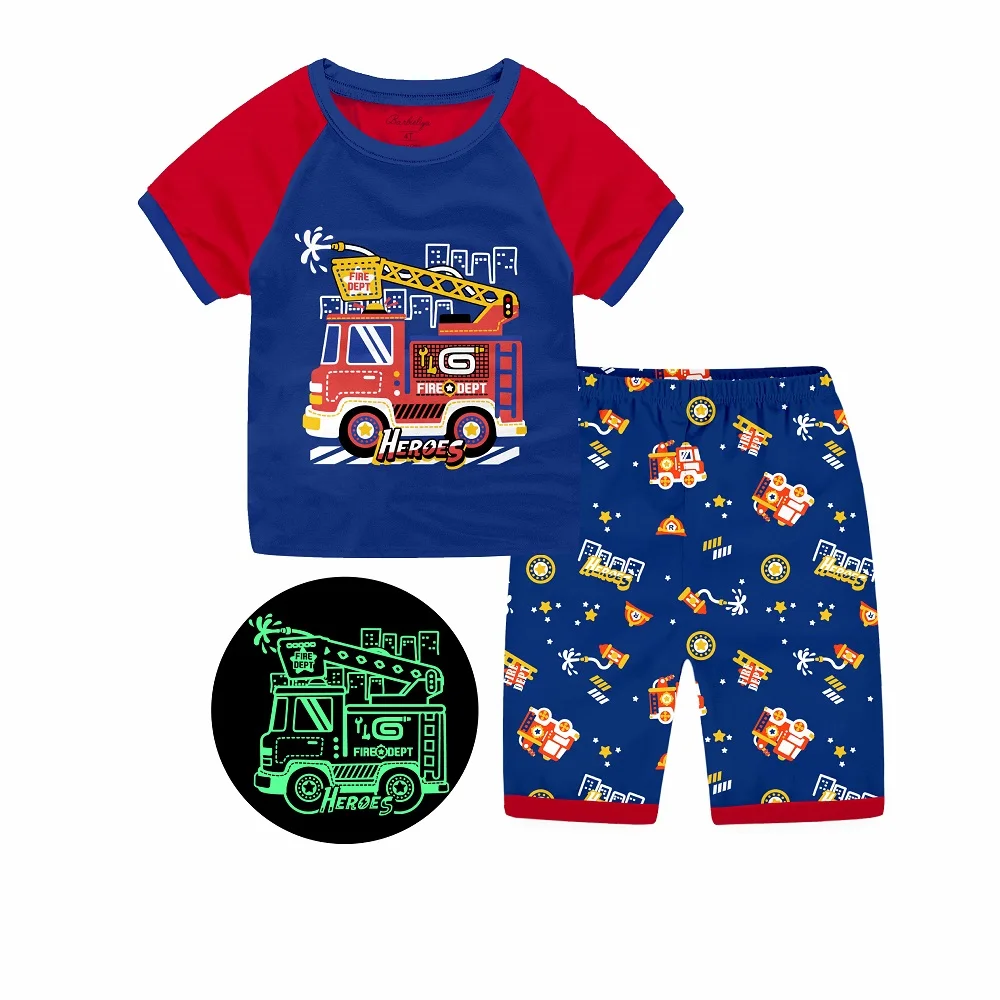 Boy Glow in the dark children pajamas kids car dinosaur cartoon pattern