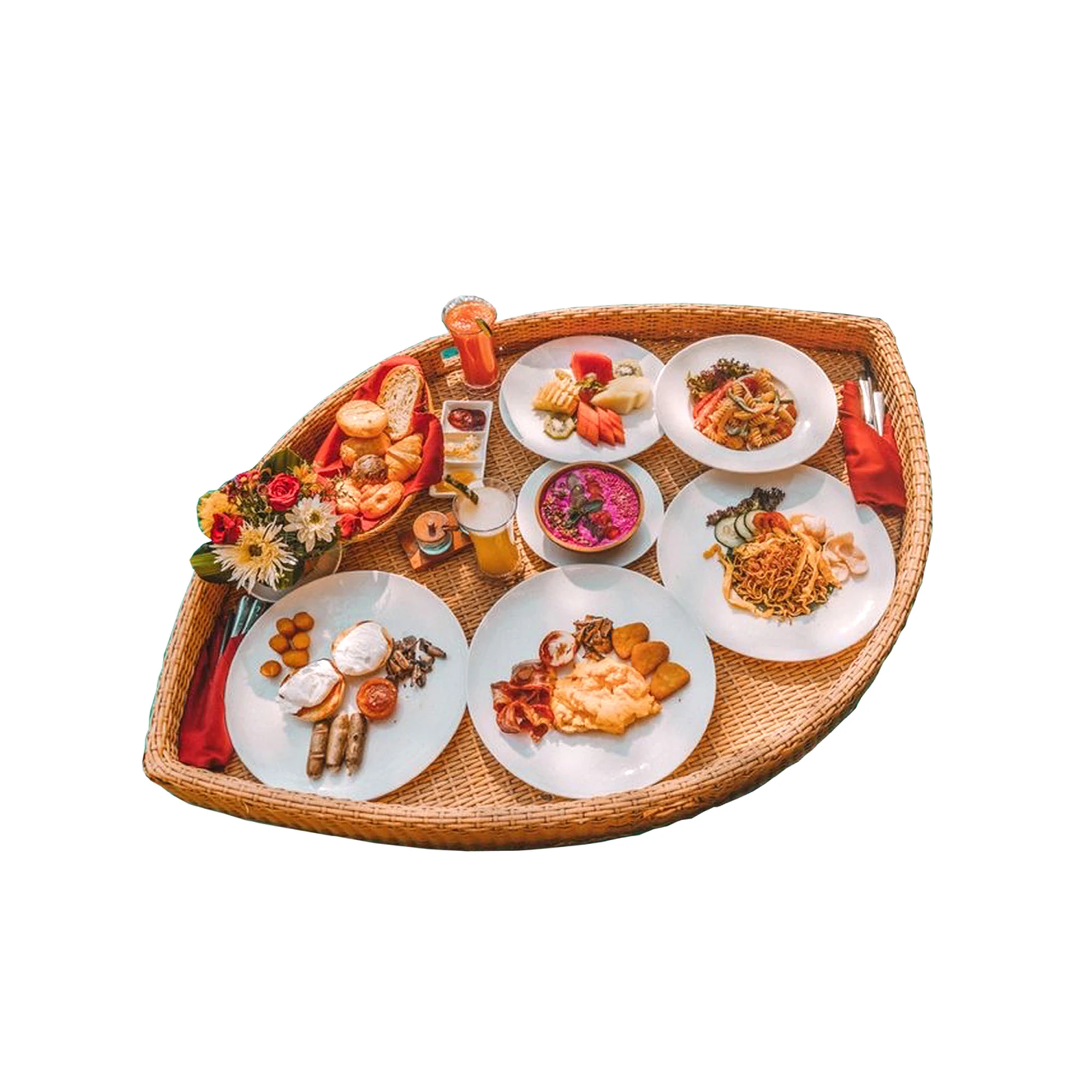 new arrival round rattan serving trays luxury breakfast trays with handles modern floating serving trays