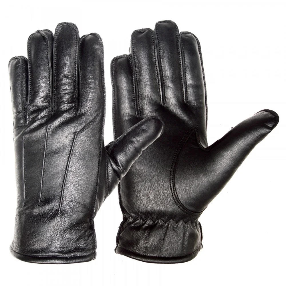 Black Pure Leather Fashion Gloves Men Warm Fashion Driving Gloves