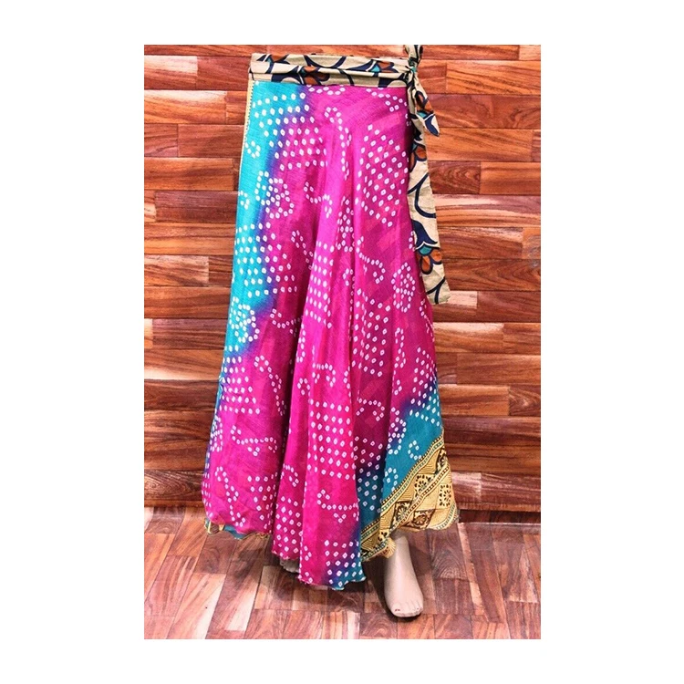 Indian Wrap Skirts Silk Polyester Mixed Silk Fabric Magic Wrap Around Skirts with Lovely Floral Printed for Girls and Women