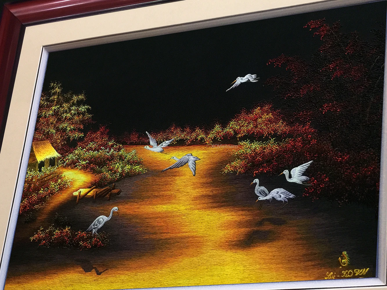 Традиционная вышивка вручную из Вьетнама декоративная картина вечером на моей родине