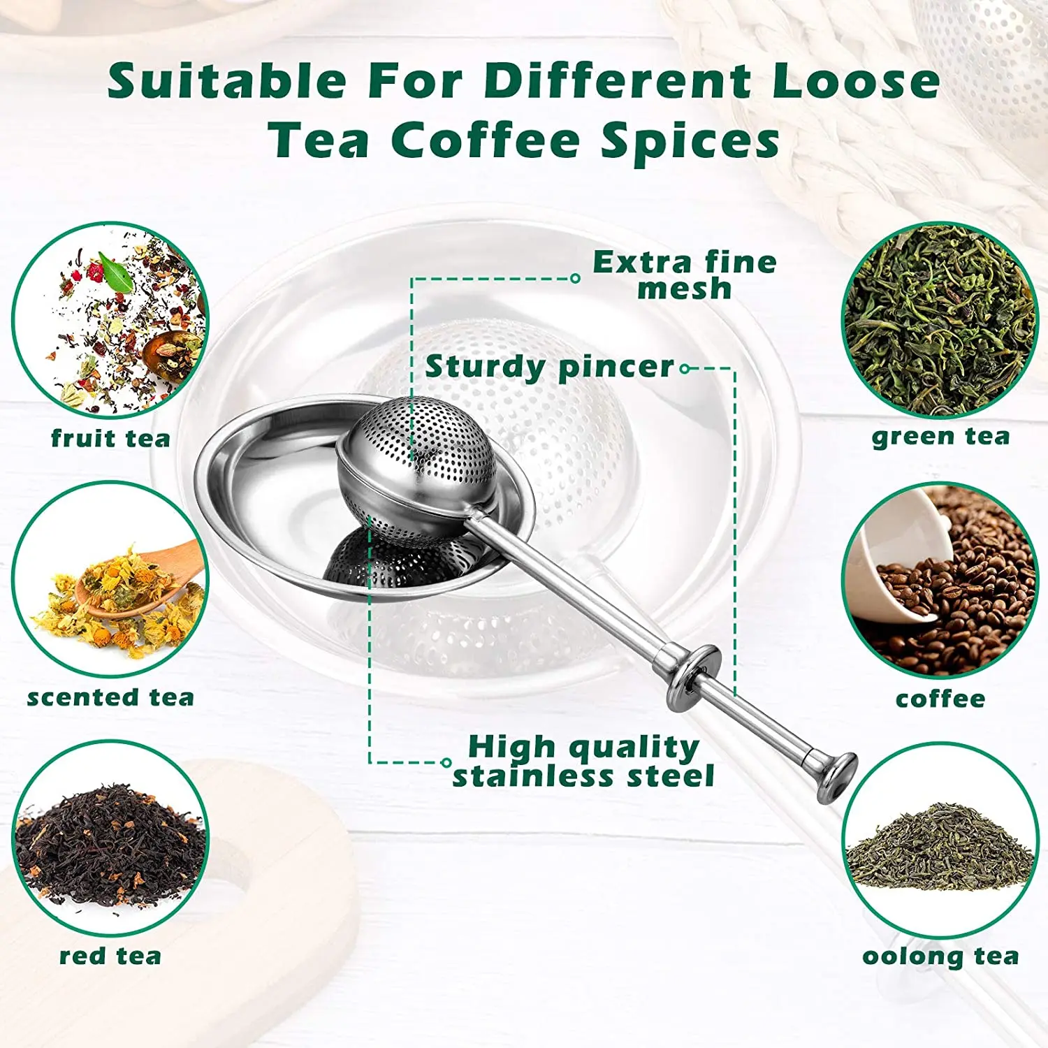 Custom Colorful Blooming Bulk Tea Balls Flower Stainless Steel Infuser With Longer Handle