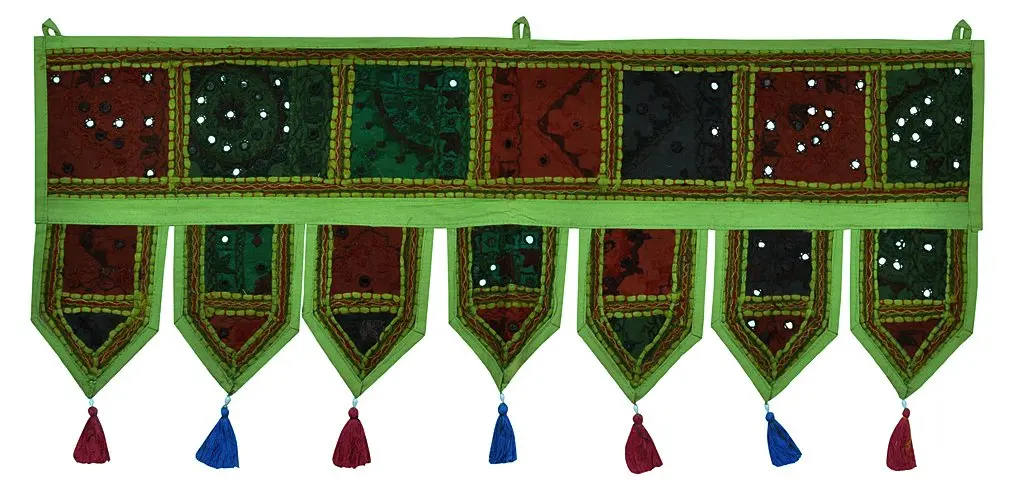 Indian Embroidered Door Hanging Mirror Work Toran Window Valance Topper Handmade Cotton Vintage Window door hanging wholesale