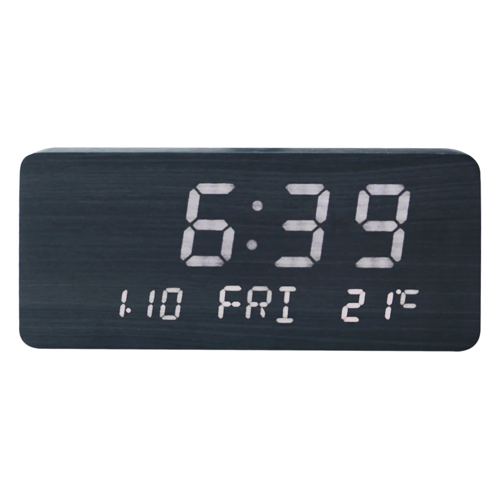 
Home Digital Clock Calendar with Wooden Electronic LED Time Display, 3 Alarm Settings, Humidity Detect 
