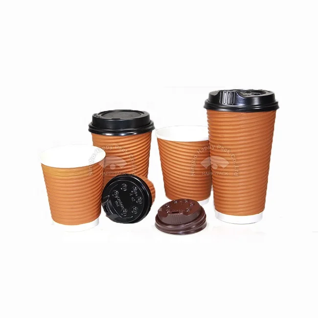 Hot Coffee Cups Disposable Corrugated Paper Cups Ripple Wall  Custom Colour Size Free Sample Pe/Pla