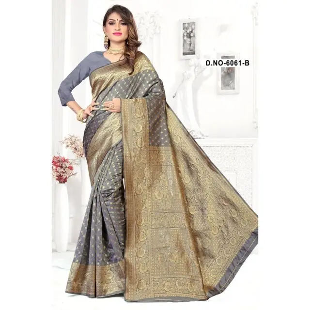 Indian Wholesale Festival Wear Silk Weaved Saree With Blouse 6 Pieces Design Sarees 2021 Indian Traditional Wear