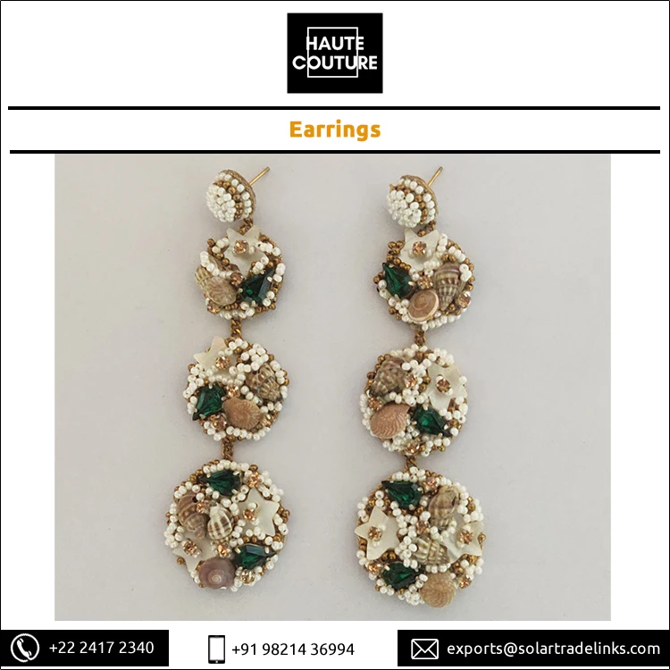 High Quality Bulk Selling Hand Embroidered Womens Wear Handmade Mother of Pearls Star Shells Drop Earrings at Genuine Price