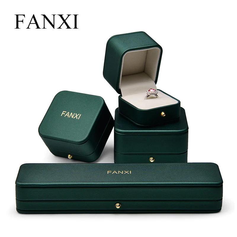  FANXI новая индивидуальная Высококачественная коробка для упаковки ювелирных изделий колец ожерелий черновато-зеленая роскошная из искусственной