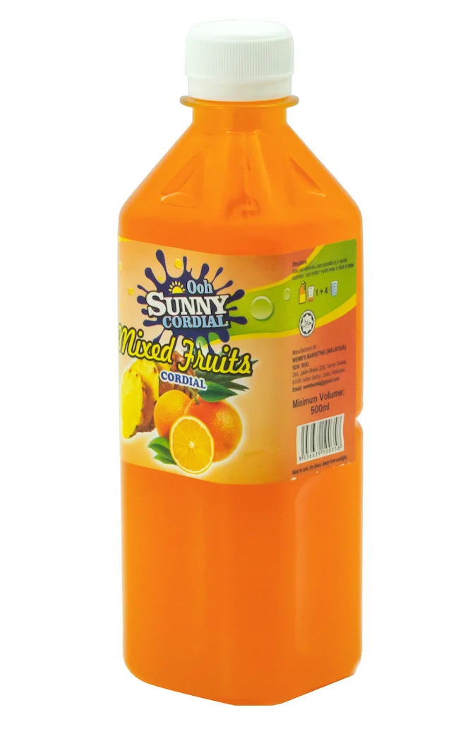 Bulk sale Orange flavour concentrate cordial with real fruit content 500ml bottle type Orange juice