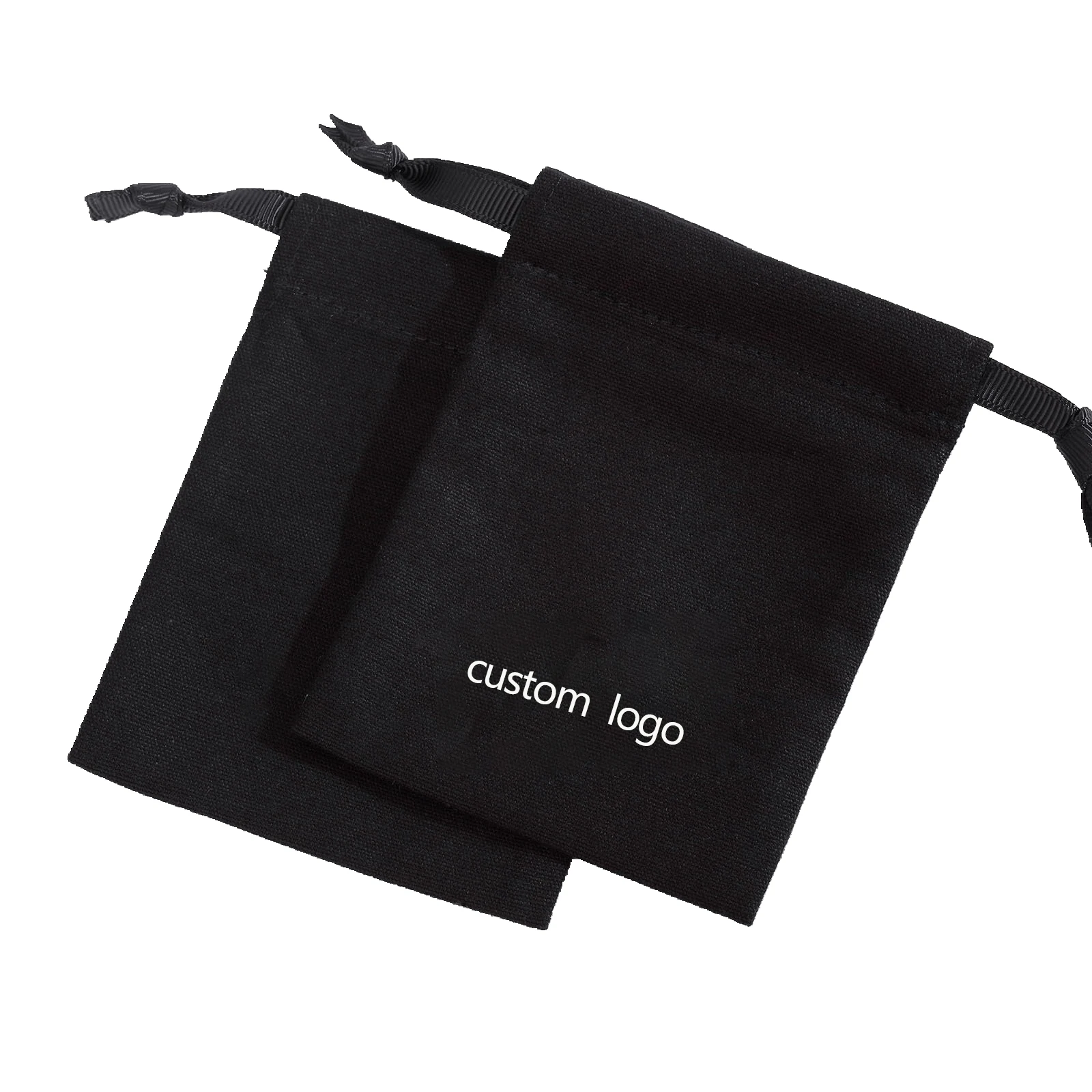 wholesale custom logo printed small organic cotton drawstring bag packaging jewelry pouch