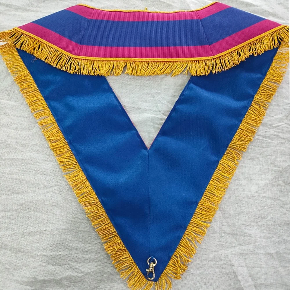 Воротник мастер Masonic Mark в красном и синем цвете с золотой отделкой бахромой крючком для подвешивания украшения