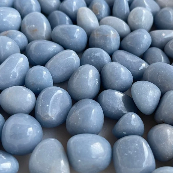 A+++ ANGELITE AGATE TUMBLED STONES/ NATURAL POLISHED BLUE ANGELITE TUMBLES / WHOLESALE ANGELITE CRYSTAL ANGEL TUMBLE STONES