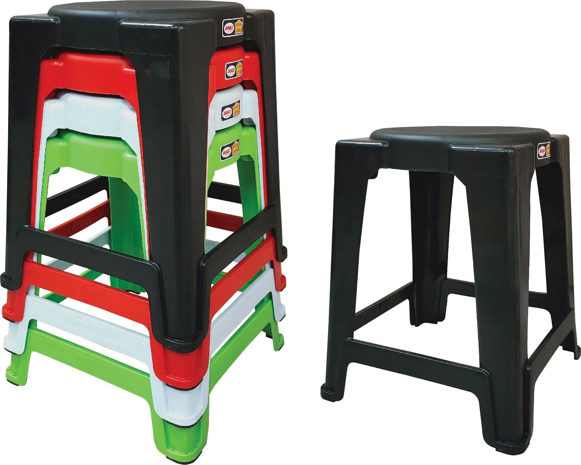 High Quality Malaysia Factory Wholesale Heavy Duty Plastic Stool Chair with Rubber Base