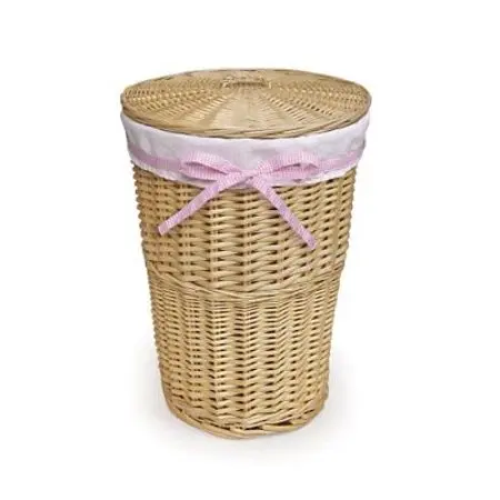 Laundry Basket Eco Friendly Handmade Round Storage Stock  Plant With Fabric Lid Vietnam Wicker Rattan Trash Bin Basket