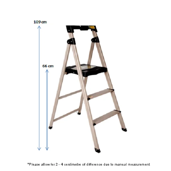Foldable Easy Store Step Ladder Aluminium Gold Boomjoy BJ-TZ-3T 3 Steps Ladder With One Year Warranty