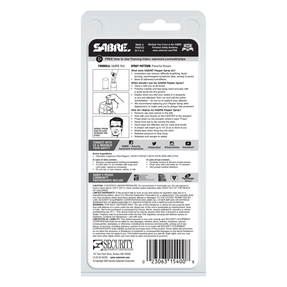 
SABRE Lipstick Pepper Spray 12 Bursts, 10-Foot (3 Meter) Range UV Marking Dye, The Most Discreet Pepper Spray Design 