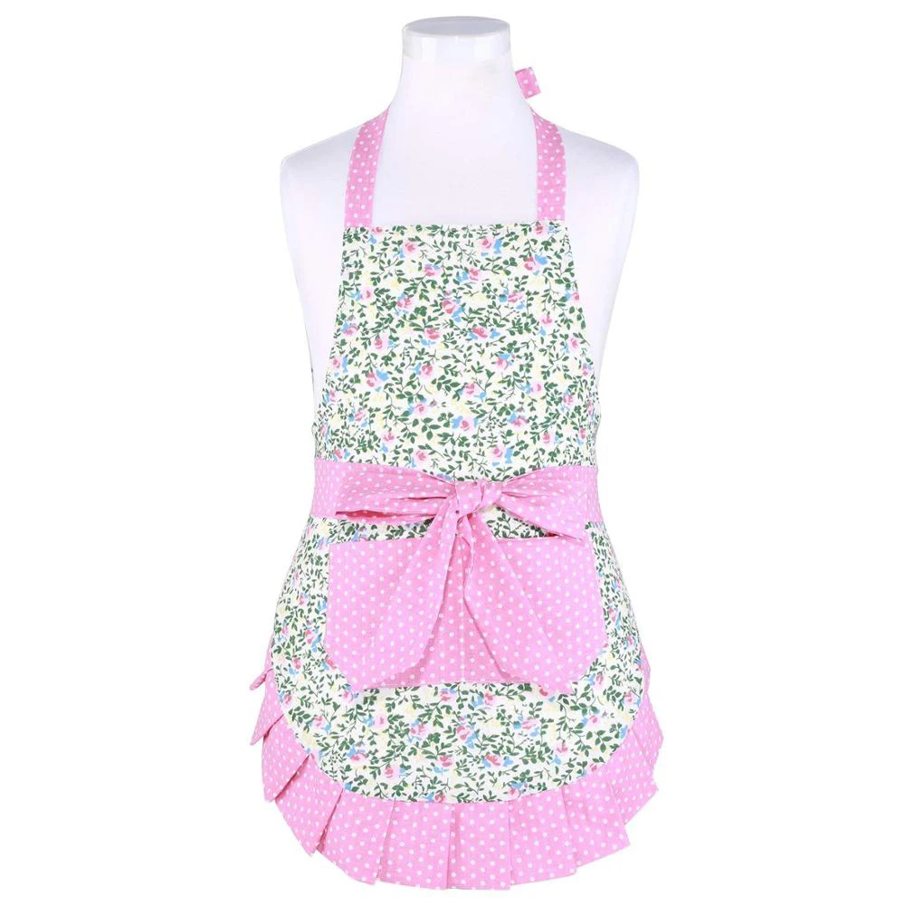 Lovely classic Style Red Floral Pattern Ruffles Kids Girl Apron Cooking or Baking Apron with Pocket Great Gift