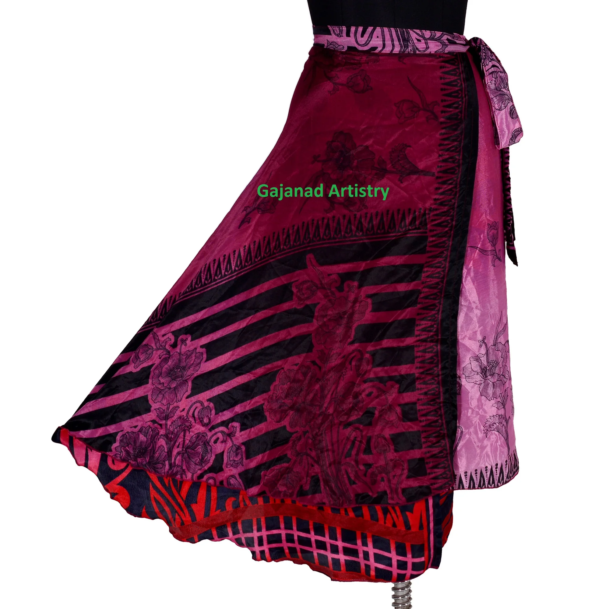 Wrap Long Skirt Festival Summer Casual Skirts Beach Sexy Look Designer Printed  Silk Sari Reversible Two Layer long Wrap Around