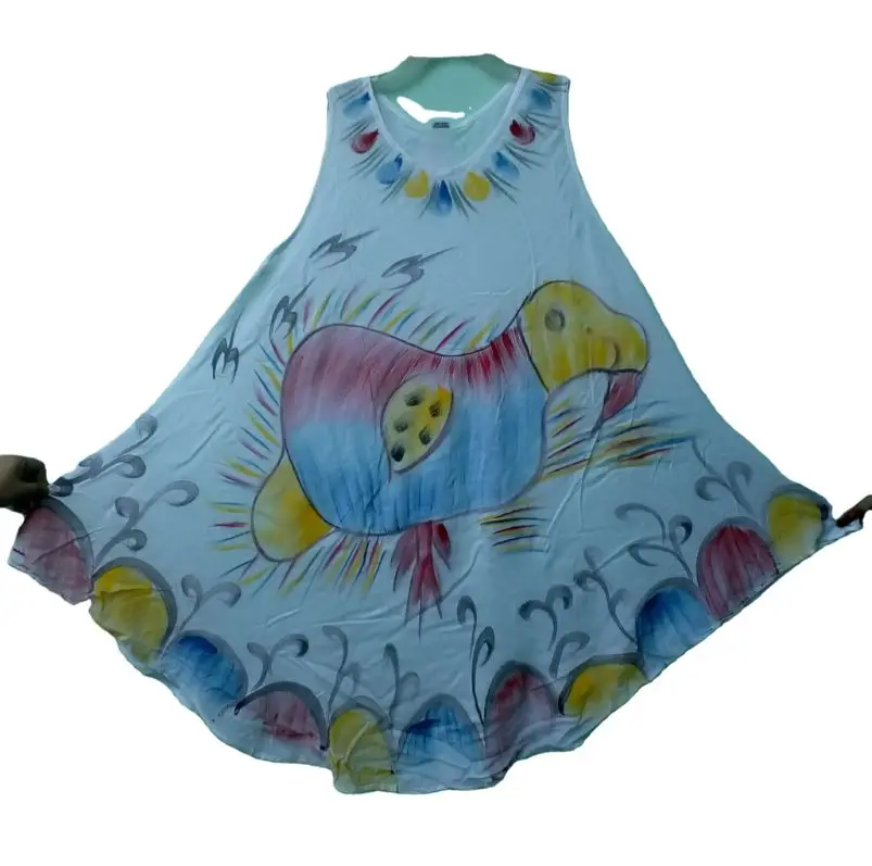 Reasonable Price Umbrella Dresses Factory Supply Brush Print Woman Loose Beach Dress Standard Quality Sleeveless Boho Dress