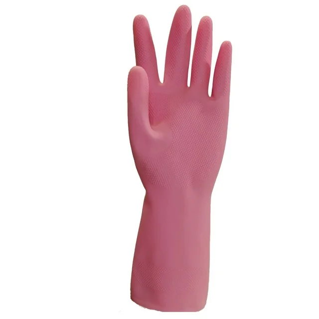 Latex Household Gloves Rubber Latex Orchid Good Quality Natural Anti-slip,water Proof Cotton Flocklined Pink Household Gloves