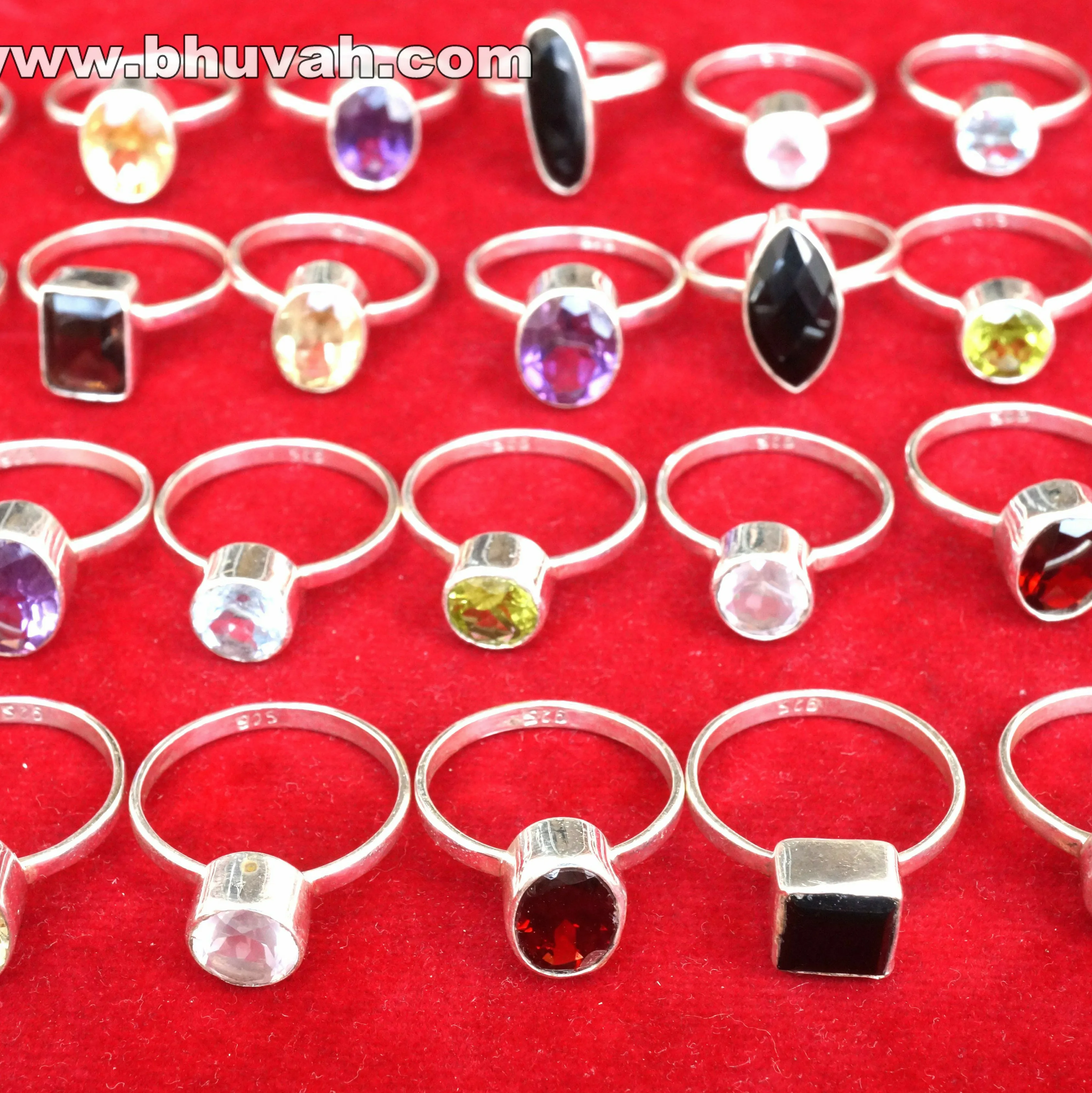 Natural Faceted Mix Gemstone Wholesale Lot 50 Pcs 925 Silver Pretty Ring