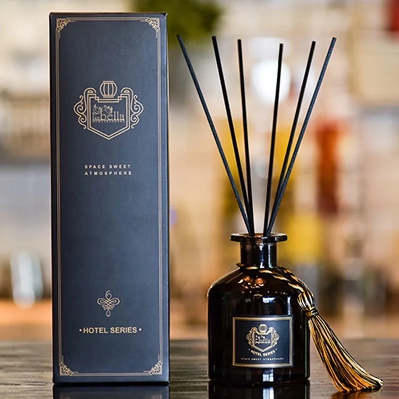 Air Freshener Reed Diffuser With Black Rattan Stick. Hotel Smell Odor Eliminator Home Fragrance. Essential Oil Diffuser