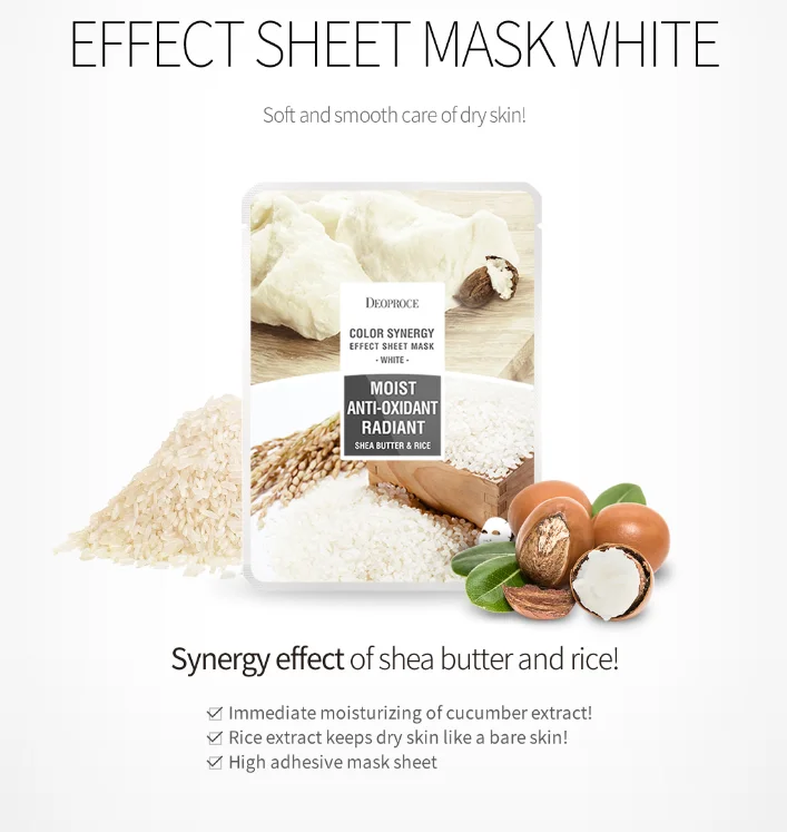 Deoproce Color Synergy Effect Sheet Mask White 10 sheets oem korea facial mask shea butter rice moisture soothing made in korea