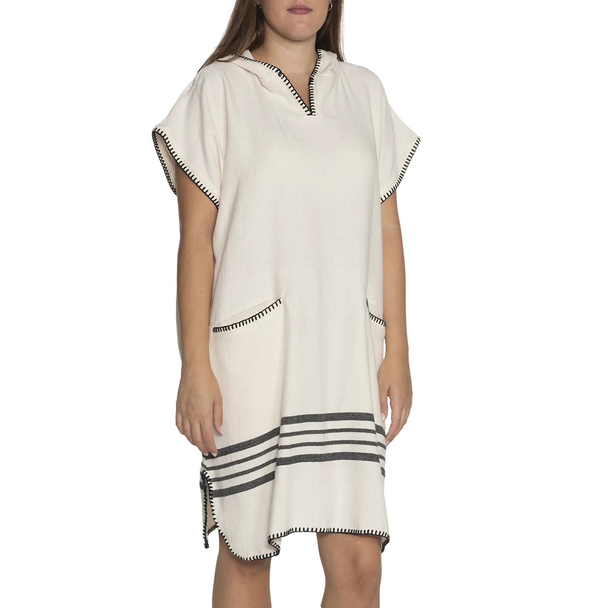 Beach Tunic with Farmer Stitched Adult Poncho Fashion Design High Quality Bathrobe 100% Turkish Cotton S M L XL