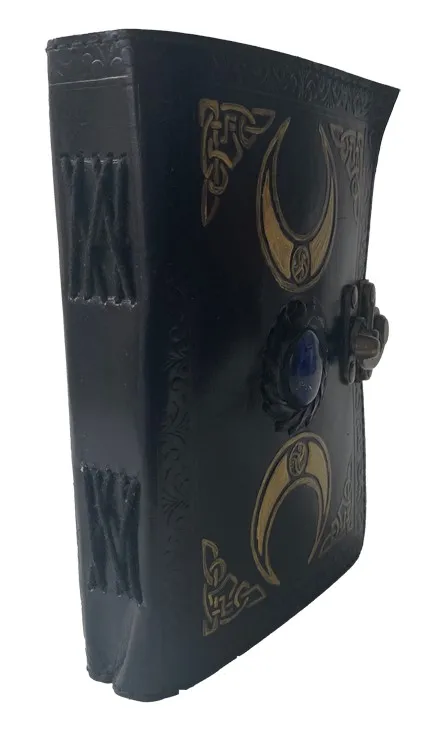 Three Moon Vintage Genuine Leather Journal Witchcrafts Third Eye Stone Handmade Deckle Edge Paper Notebook School Diary For Gift