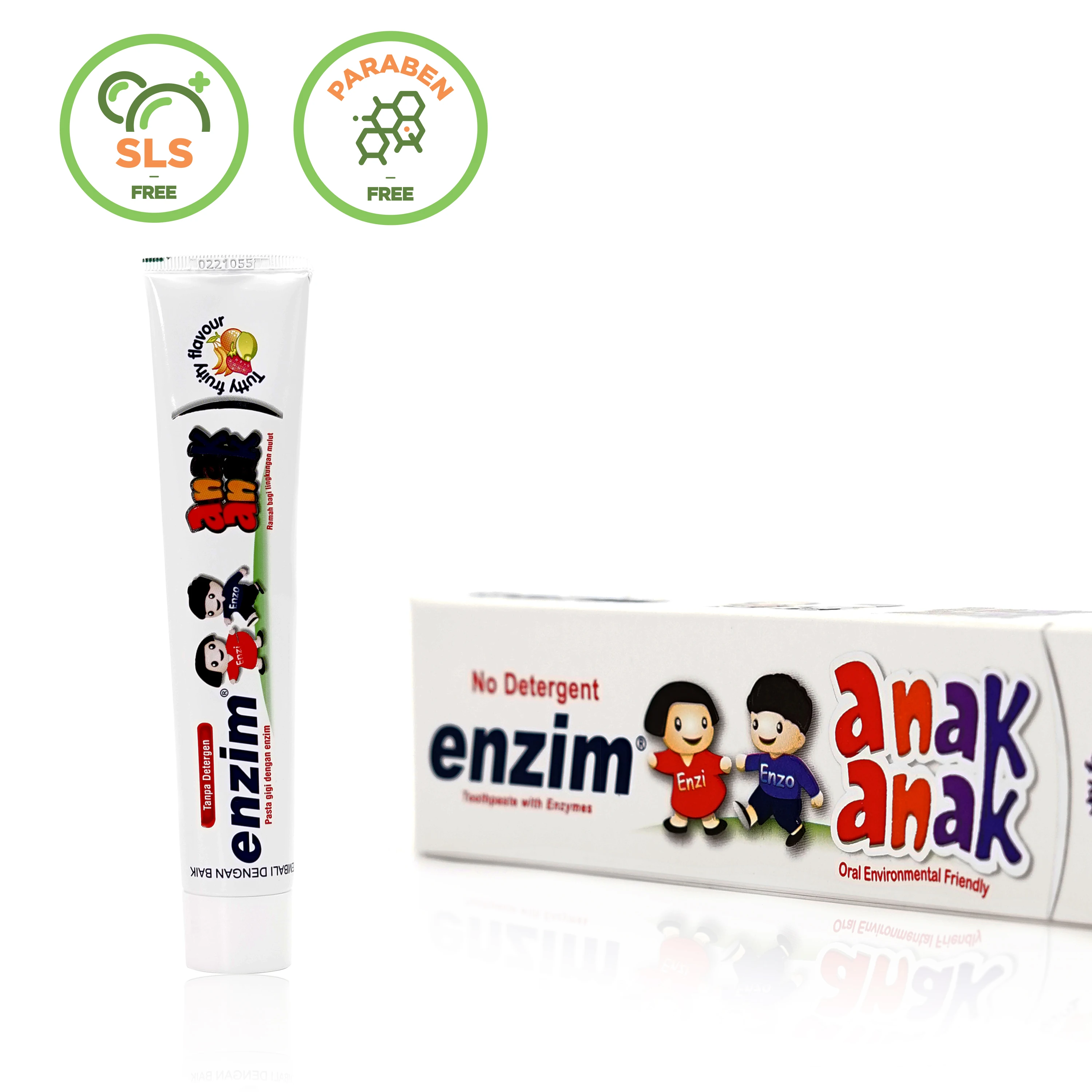 Tutti Frutti toothpaste kids with Enzym and Xilytol to protect milk teeth from Caries and maintenance till permanent teeth
