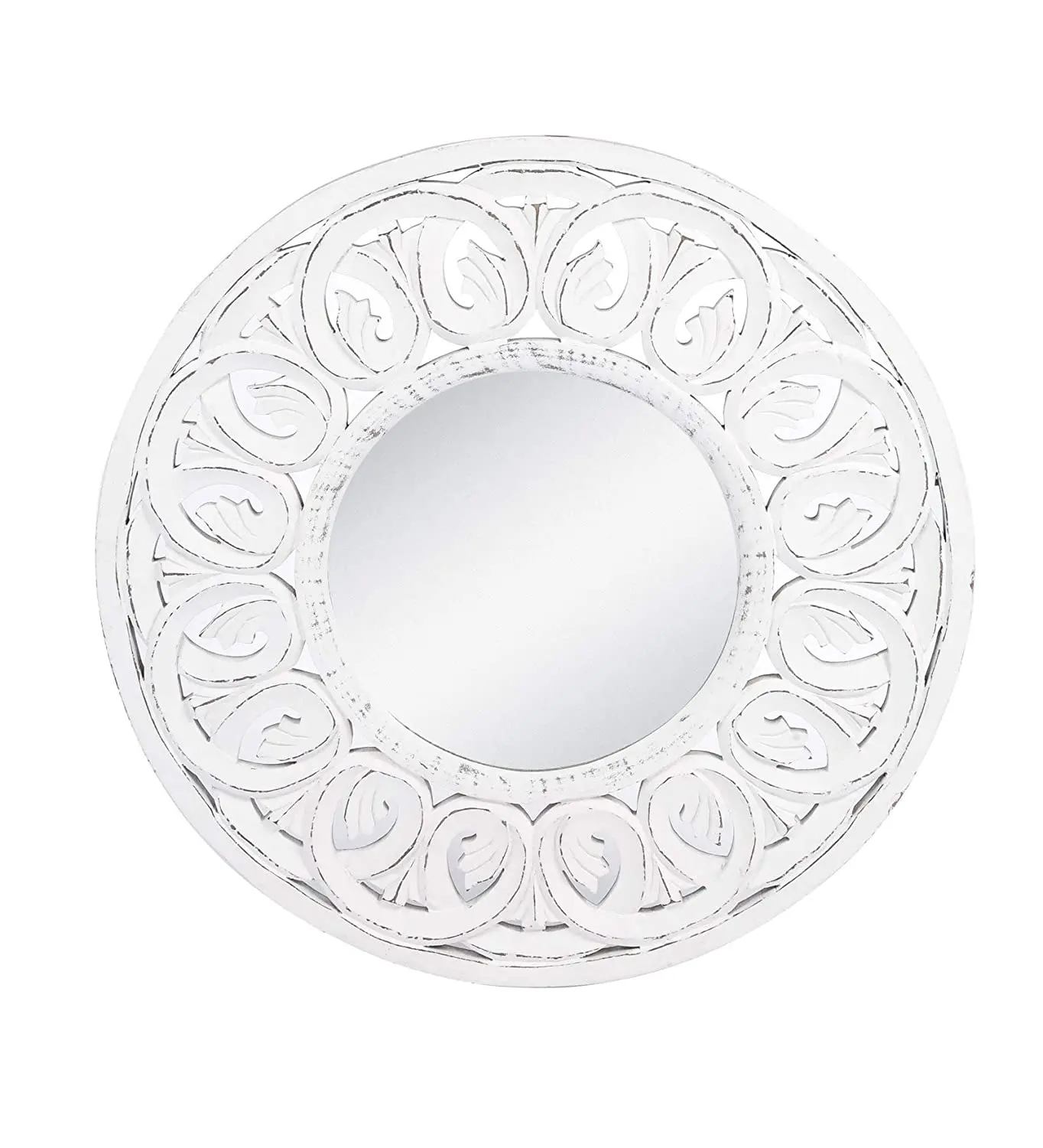 White color Handcrafted Carved design Handicrafts decorative Golden  wooden framed wall mirror for Interior decor wall decor