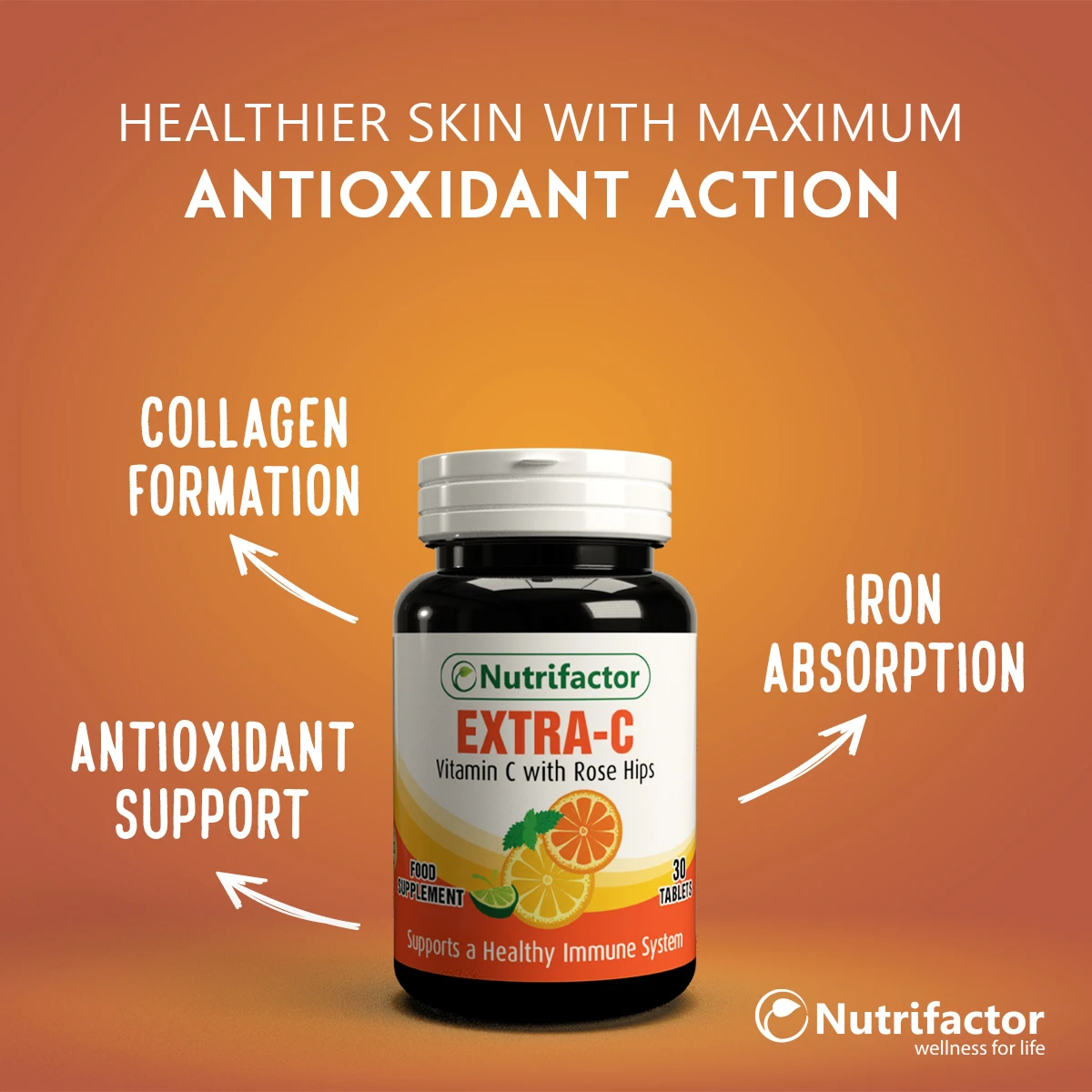 
EXTRA-C Halal Food Supplements Vitamin C 500mg Rosehips Extract 50mg Supports Immune System Nutrifactor Healthcare Product 