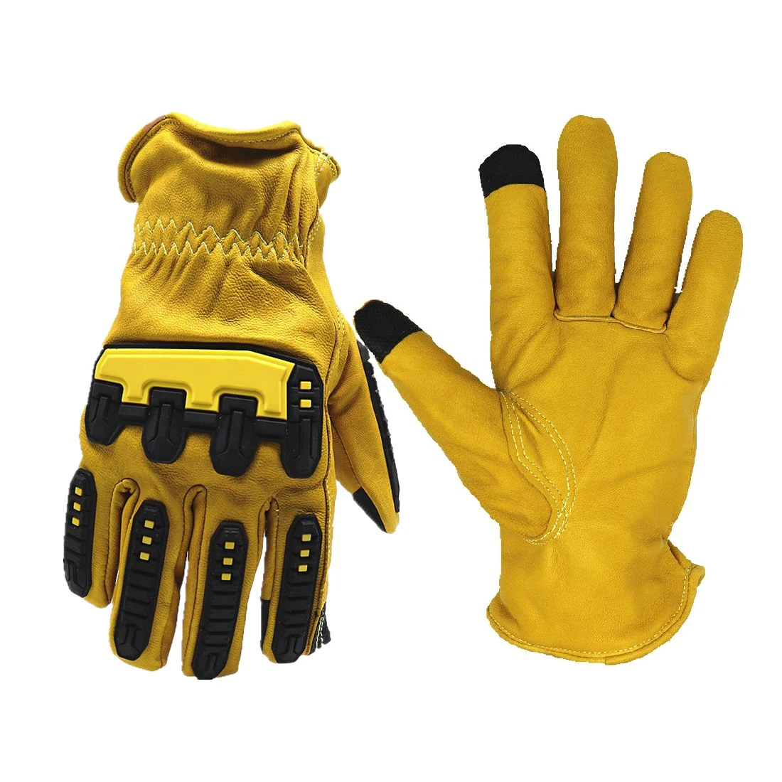 Yellow Leather Work High Impact Resistant Gloves Safety TPR Gloves Low Price Unique Style
