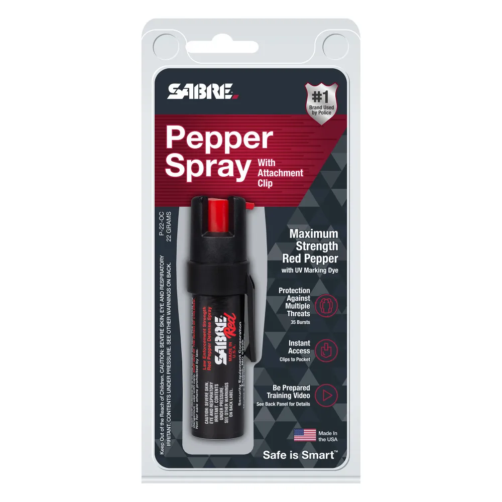SABRE Pepper Spray With Attachment Clip, 35 Bursts (5X the Competition), 10-Foot (3-Meter) Range, Twist Lock Safety, Black