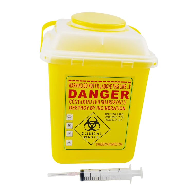 Hospital Portable Safety Yellow Medical Waste 7L Sharps Biohazard Container For Syringes