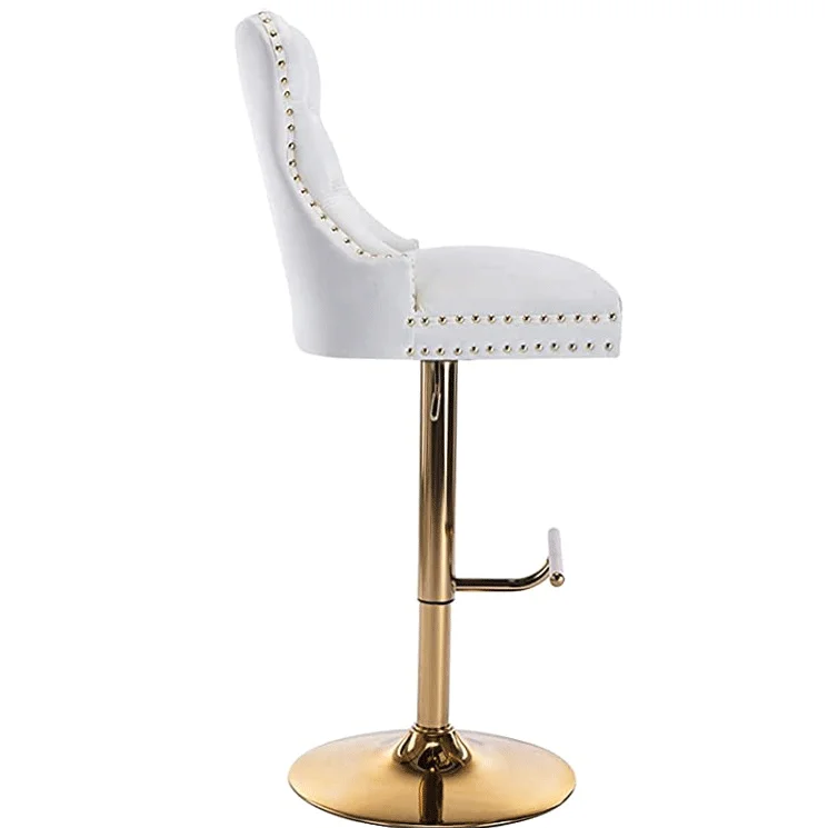 2022 Modern Design Velvet Fabric Metal Golden Base Cushion Counter Stool Bar Chair