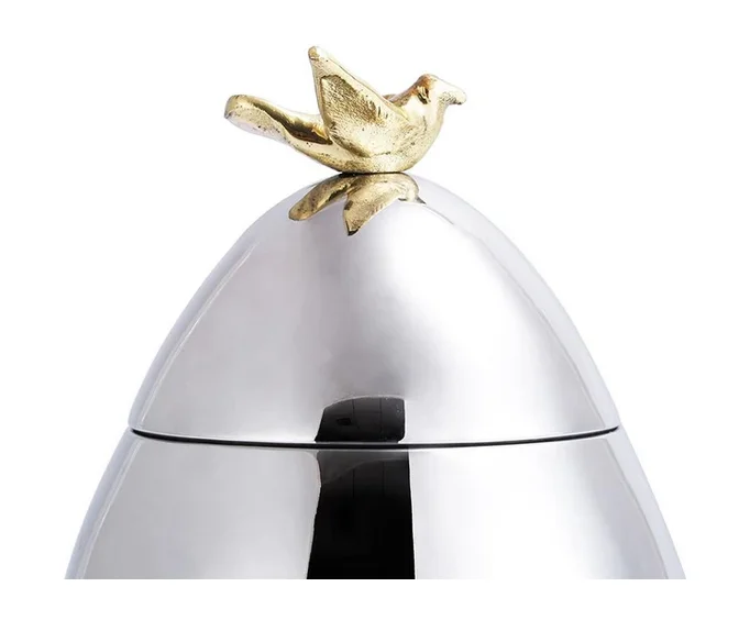 Современная канистра овальной формы с изображением голубей металлическая блестящая никелевая и молотковая стеклянная современная по лучшей цене из Индии