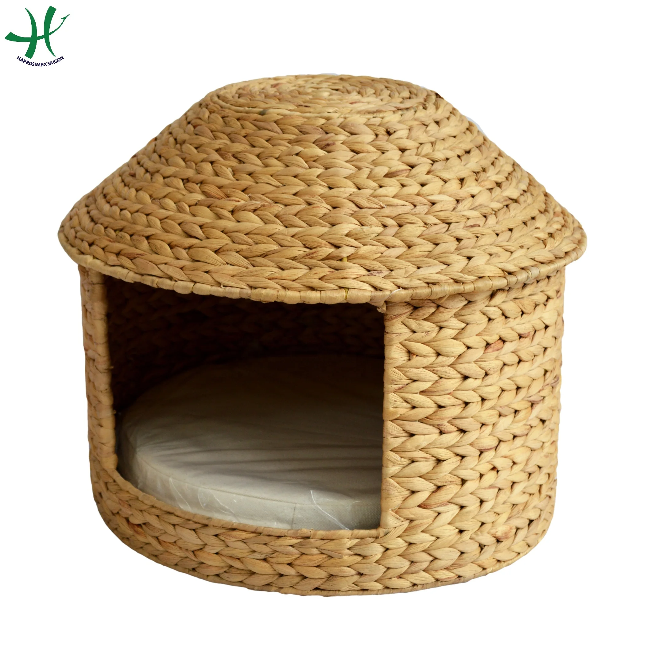 Hot sale High Quality pet house handmade, triangle shape water haycinth cage with cushion (HS 4464)