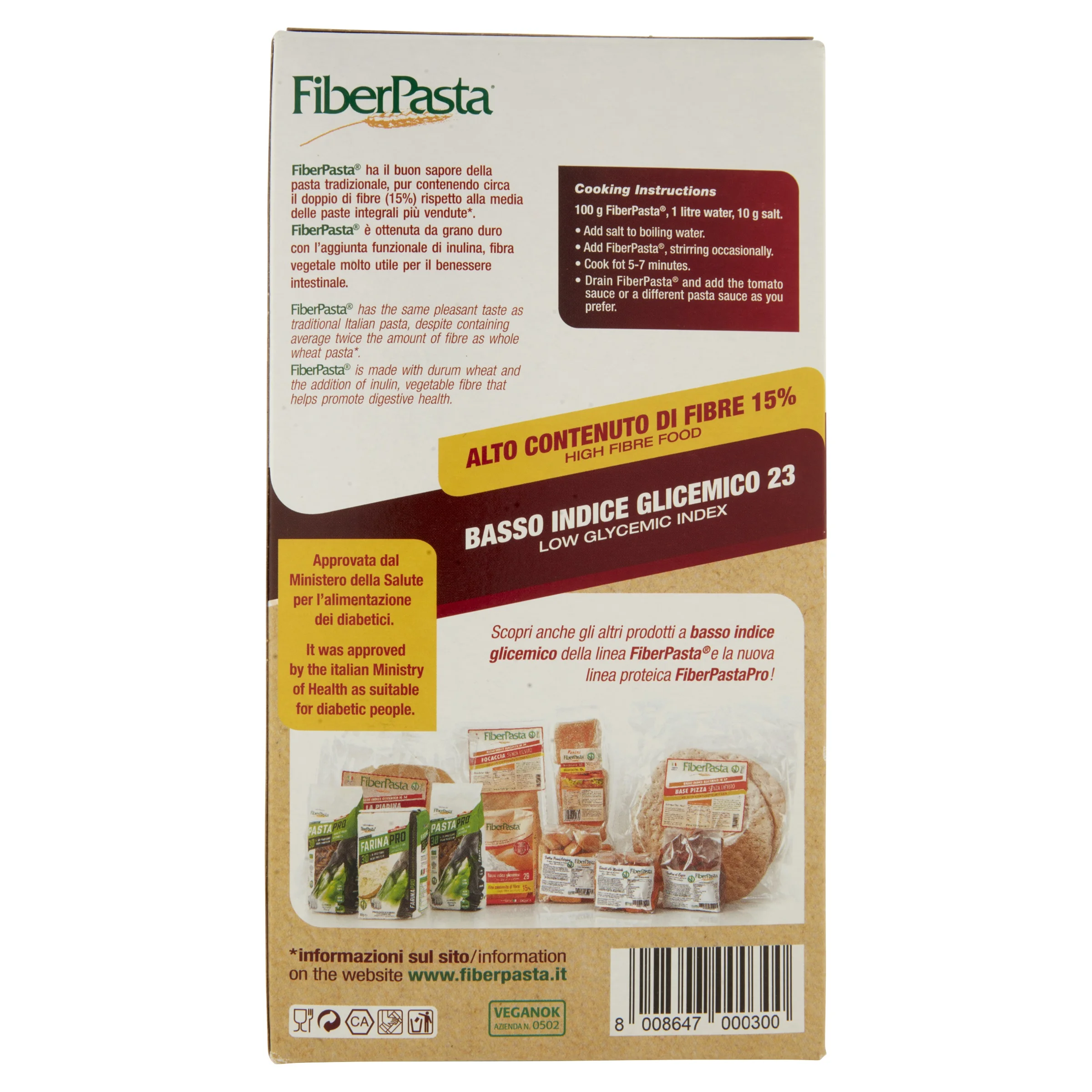 ITALIAN PREMIUM DURUM WHEAT PASTA PENNE 250g - HIGH IN FIBER WITH INULIN ADDED -  LOW GLYCEMIC INDEX -  PASTA WITH BENEFITS