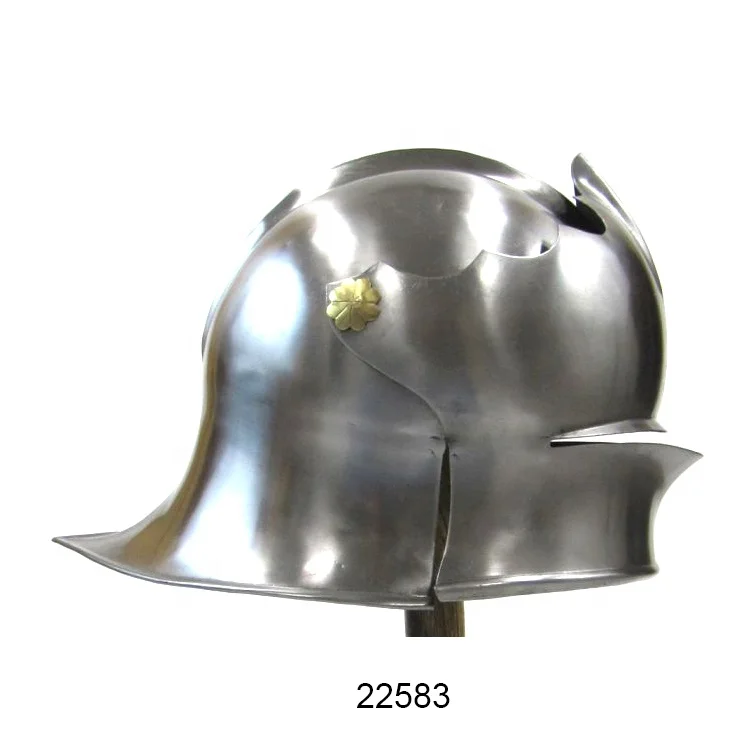 Cast Iron German Sallet Armor Helmet Silver Plated Ancient War Warriors Helmet Medieval Armor Helmet for Decoration