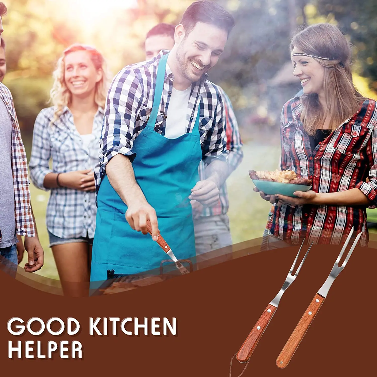 Professional Factory Telescopic BBQ Fork Marshmallow Roasting Sticks Barbecue Forks with Wooden Handle 31 to 81cm Stylish Bag