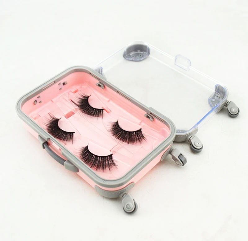 2020 Private label Cute Mini Luggage Suitcase 3D Mink Eyelash Packaging Case 25MM Eyelashes Box