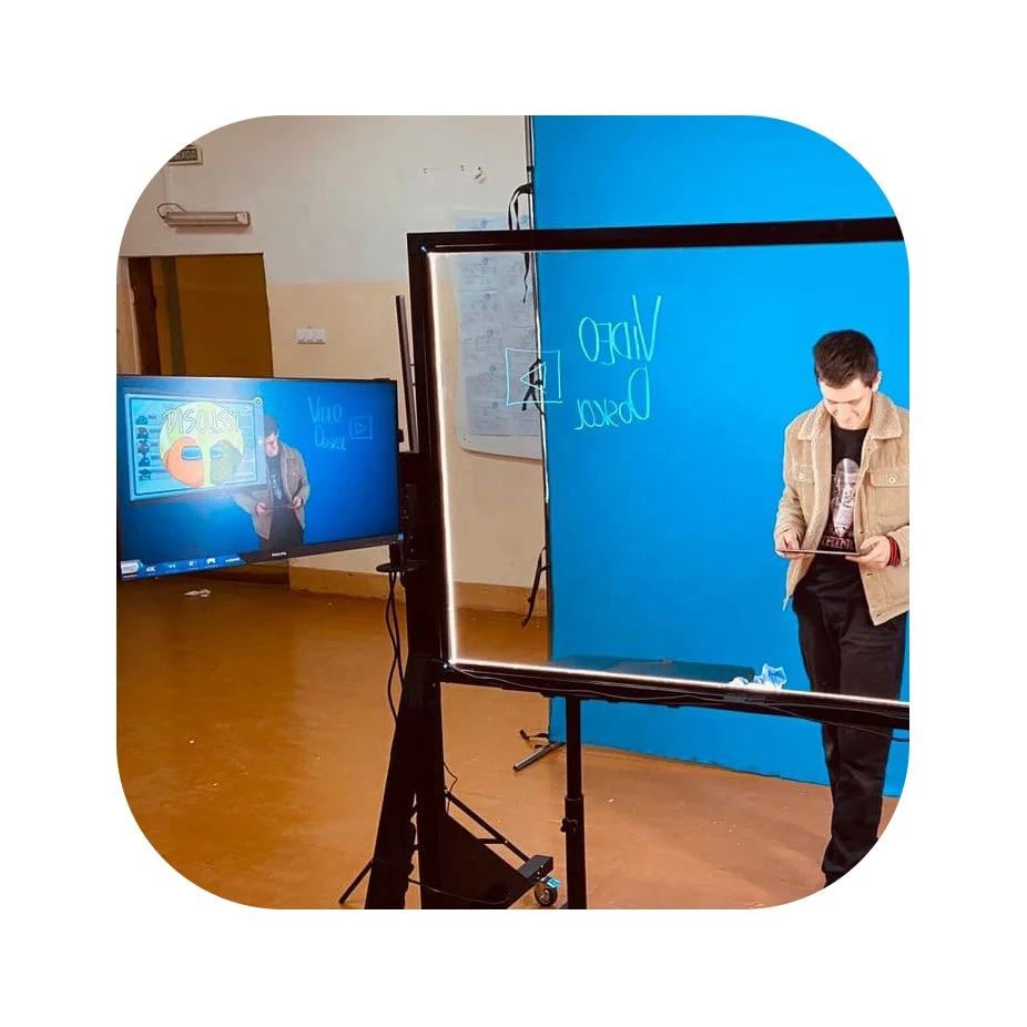 HOT SELLING Marker/Pen White Light Board on Metal Frame with Wheels, Transparent Color, LED Glass Backlight, 110x195 cm Size