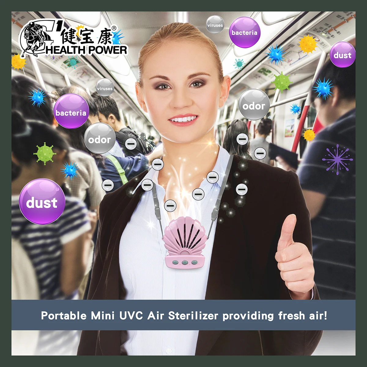 HEALTH POWER UV Sterilization True HEPA Air purifier Ionizer Portable  USB Fan Light to carry Kills 99.9% Virus Bacteria Germ