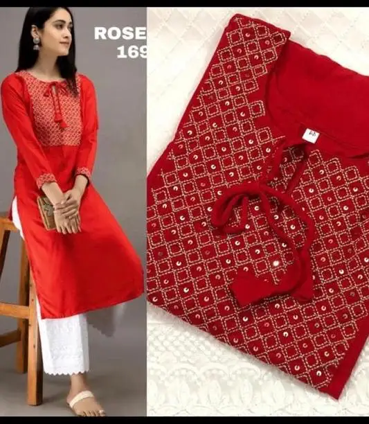 
Hot and Latest Kurta Palazzo set of Rayon fabric with embroidery work for women for casual and special occasion 