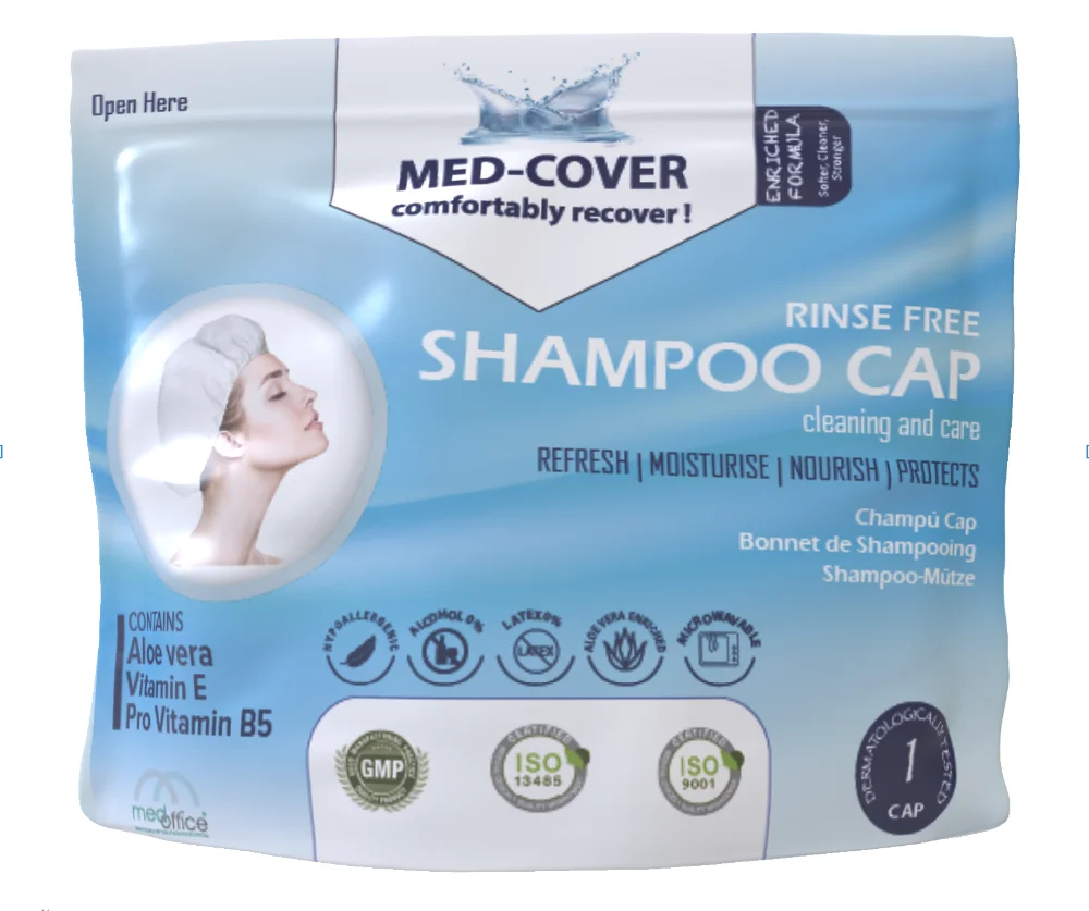 Med-Cover Rinse Free Shampoo Wash Cap No Water Rinse Free  Elderly Care Nursing  Bedridden Patient OEM  Customized Packing