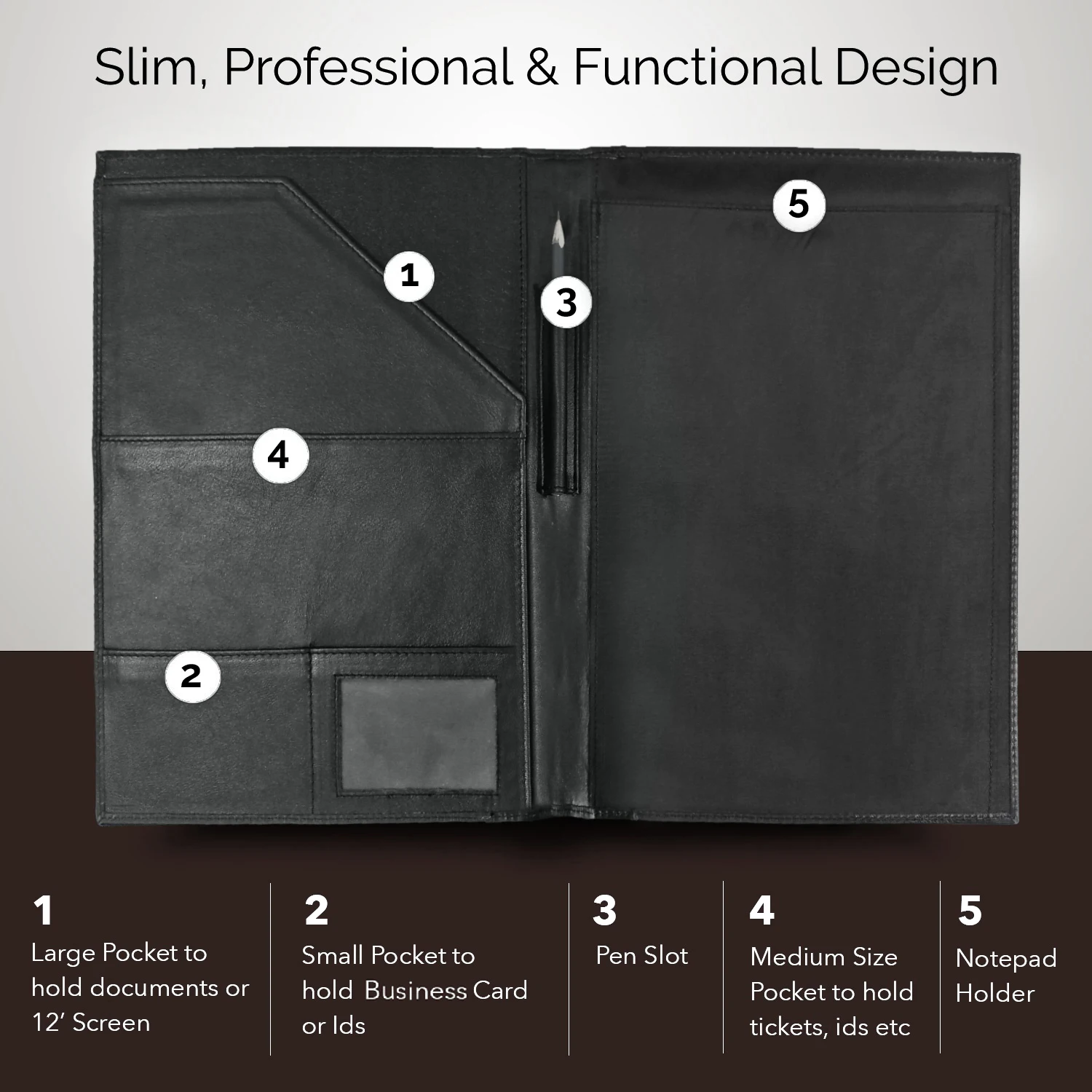 High Quality Leather File Folder Padfolio Letter Size Writing Pad Business Card Holder Unisex Ideal Gift Portfolio for Wholesale